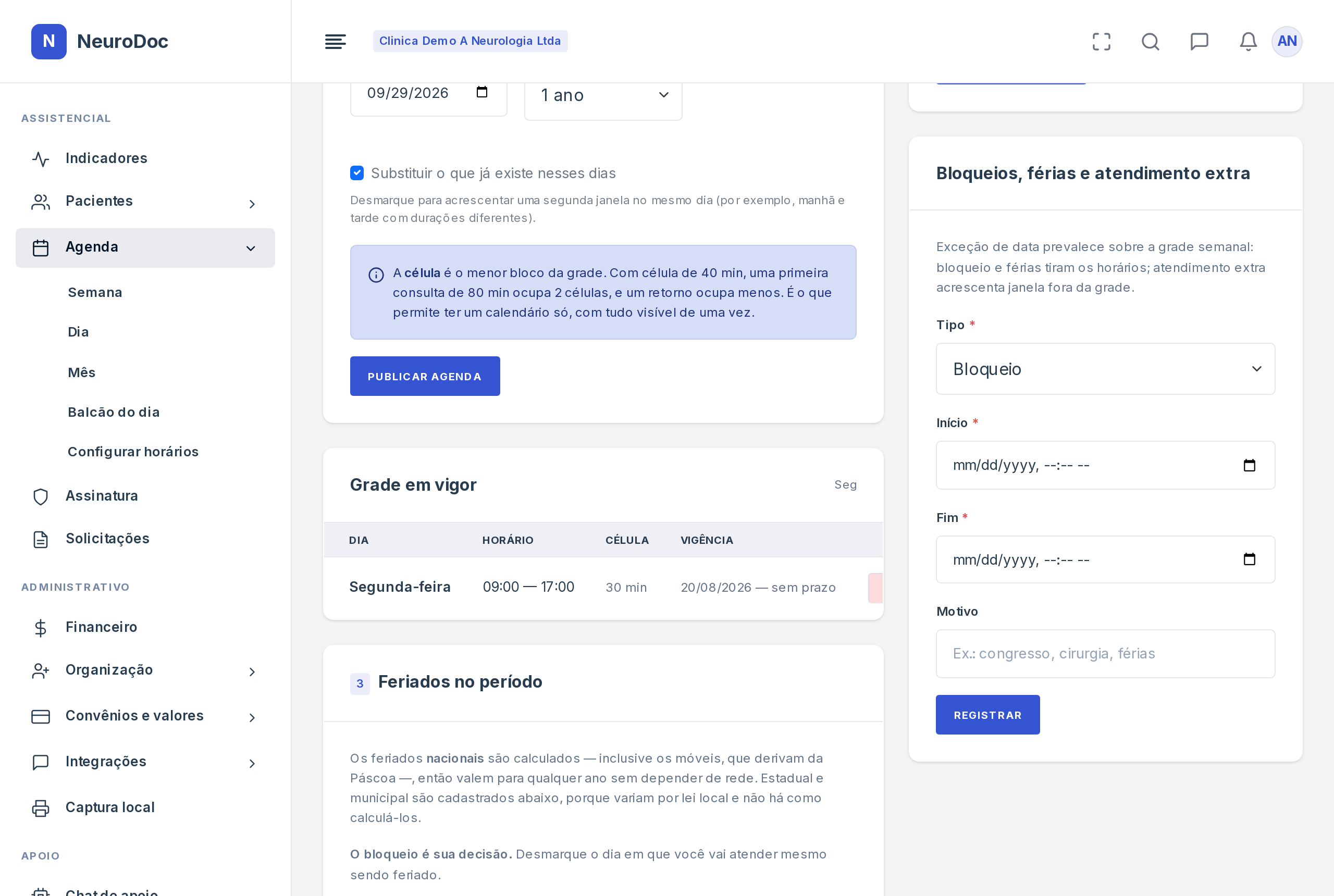 Bloqueio de horário