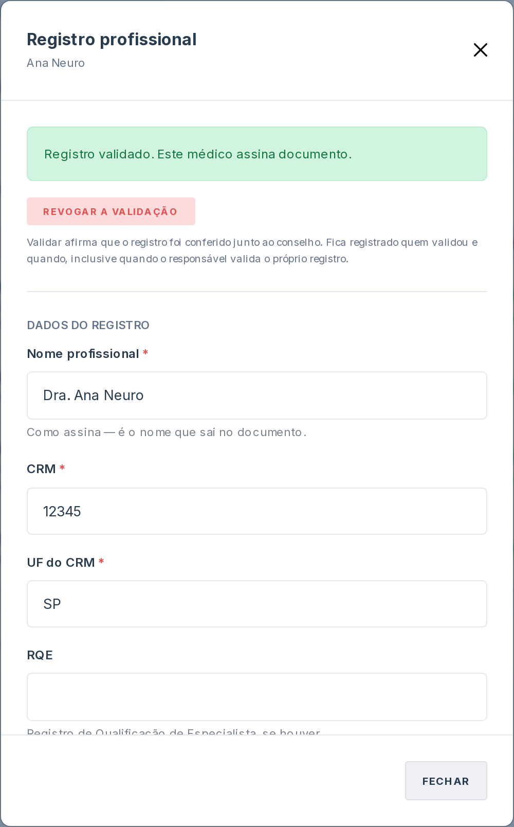 Registro profissional
