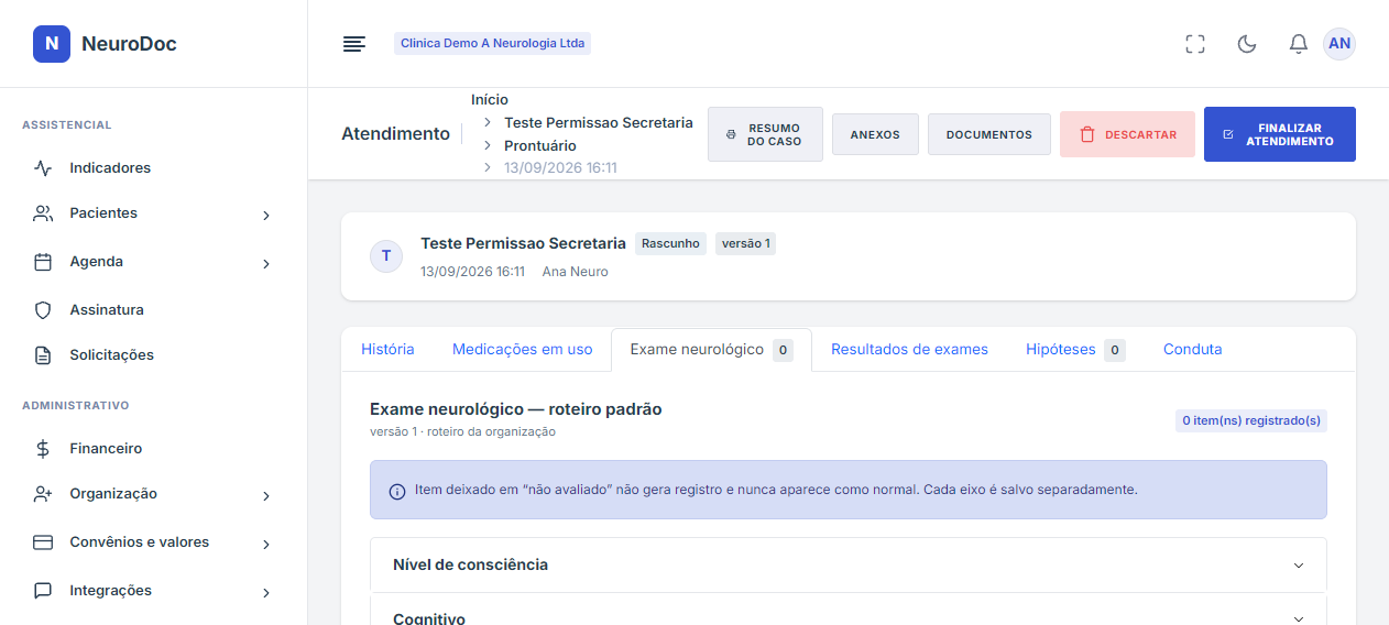 Roteiro de exame