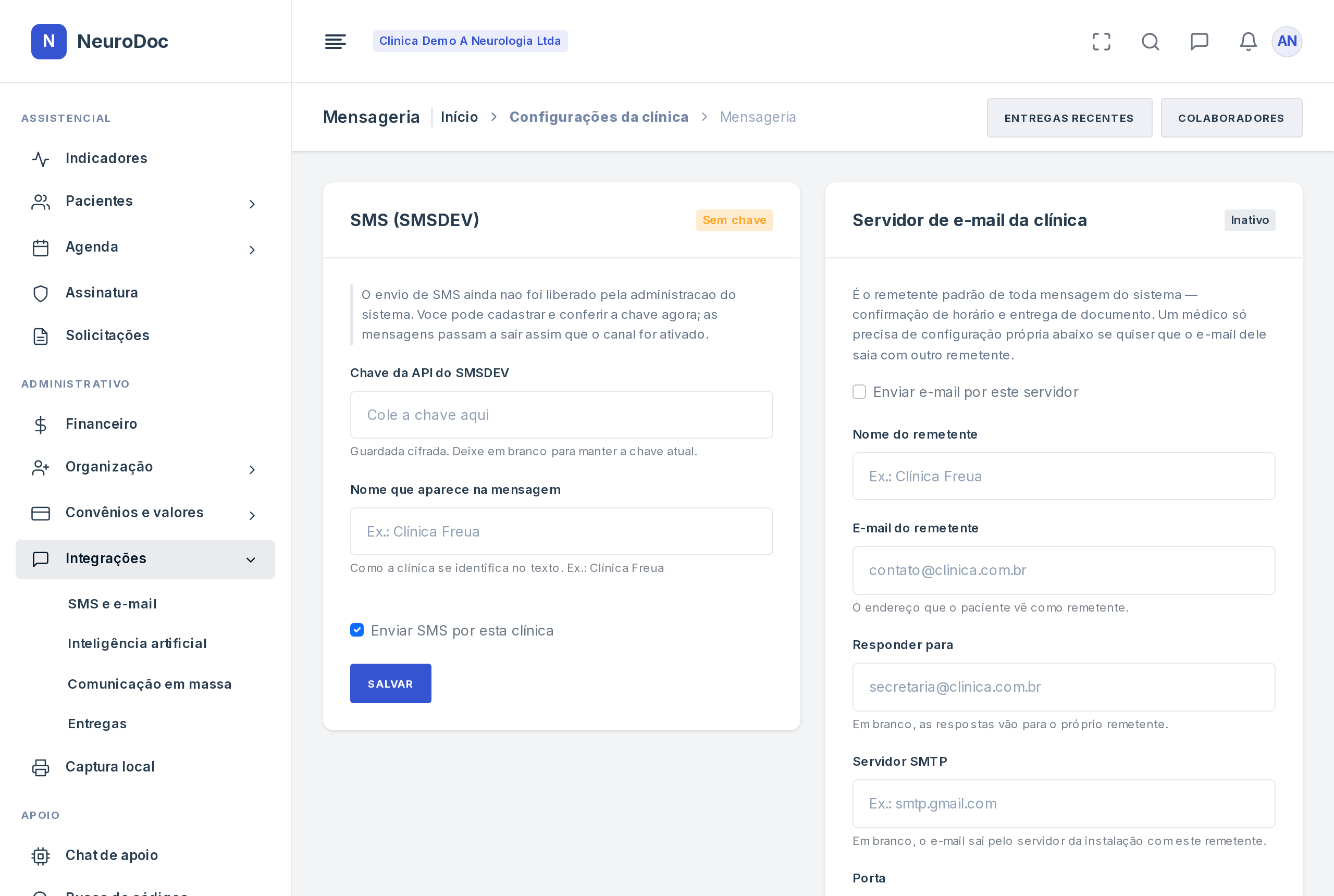 Credenciais de e-mail