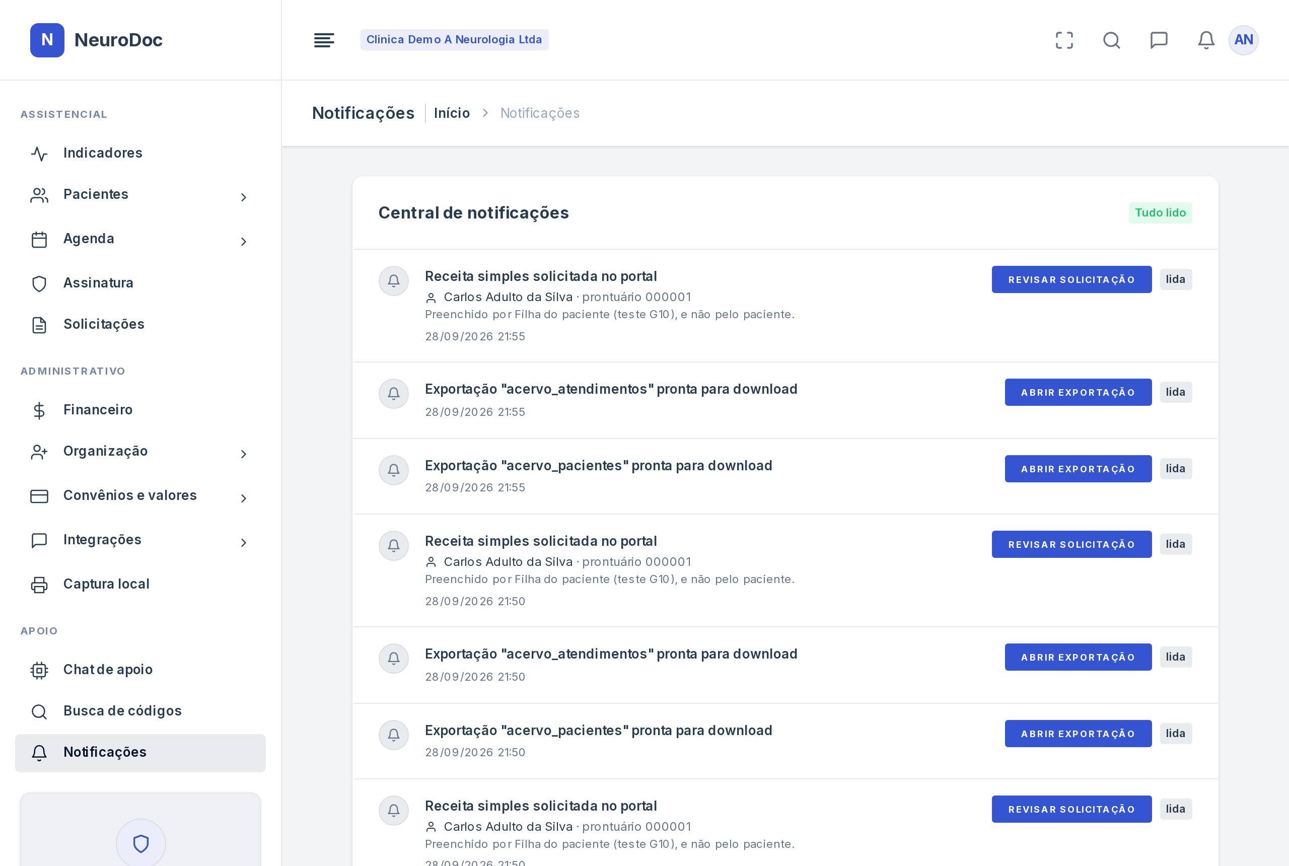 Central de notificações