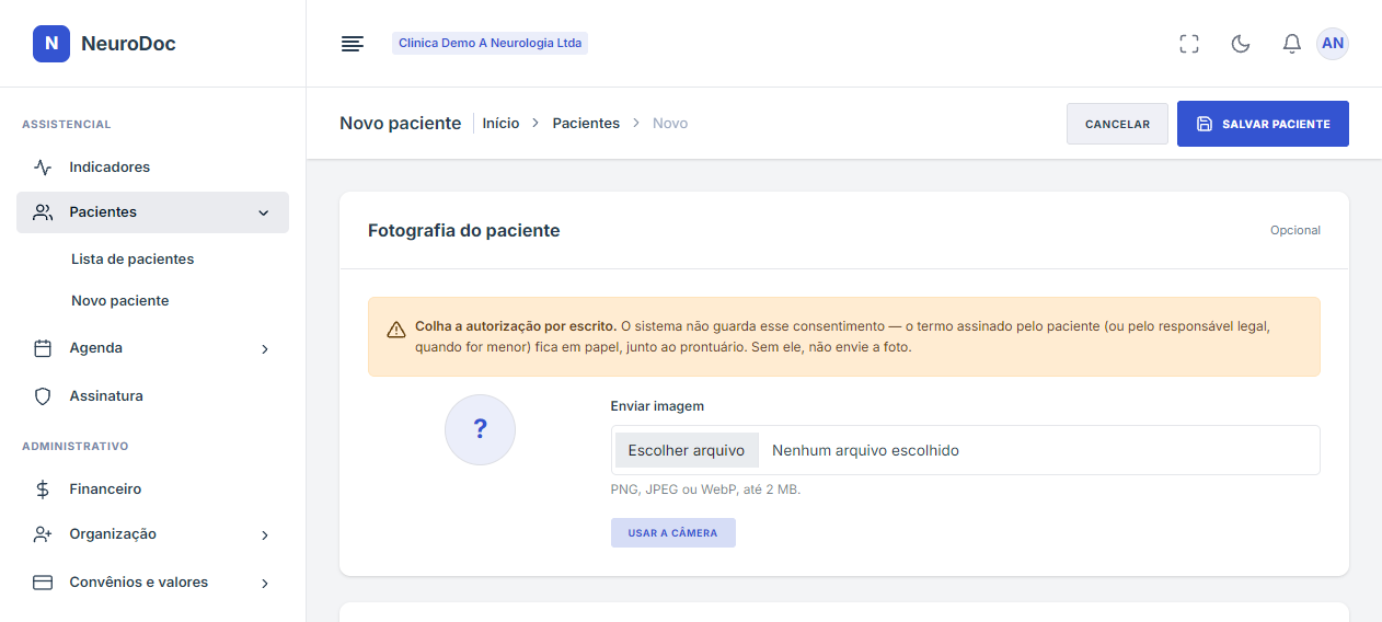 Cadastro em seções